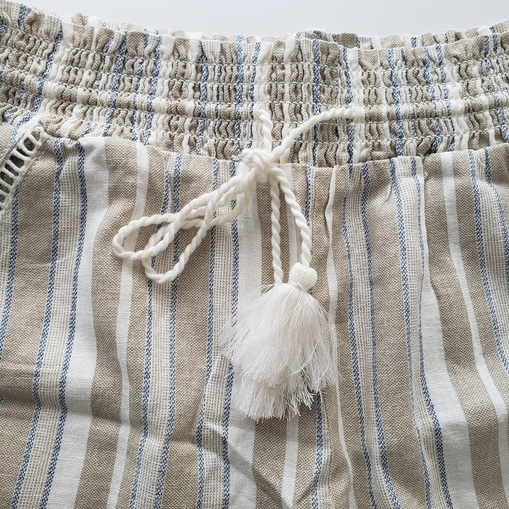 🛑 2 / $40 Sale! BRIGGS Linen Blend Beige & White Striped S… - Picture 9 of 14